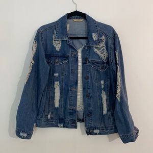 Oversized distressed denim jacket